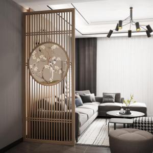 新中式屏风隔断客厅布艺玄关办公简约现代实木顶天立地座屏入户 胡桃木全镂空100*240cm 整装