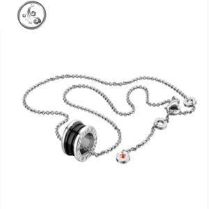 925纯银小红人慈善款黑陶瓷宝格利项链女男镶满钻小蛮腰情侣锁骨 JiMi