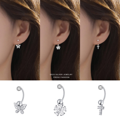 森系百搭锆石拧螺丝耳钉女s925纯银轻奢高级感耳钩潮酷十字架耳环送女朋友老婆情人节七夕生日礼物