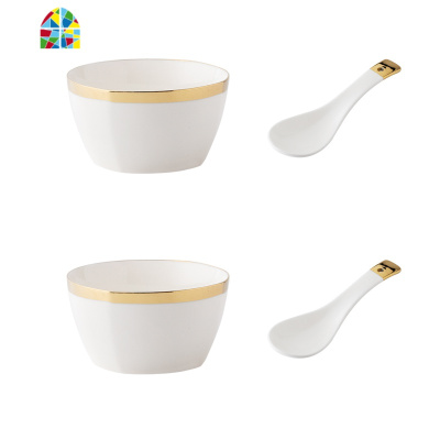 碟套装陶瓷碗筷北欧风盘子吃饭碗家用方碗日式ins轻奢餐具 FENGHOU 金边方碗6碗6勺送6筷
