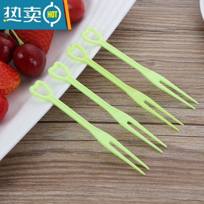 敬平塑料彩色水果签水果叉独立包装果插KTV心形果签蛋糕叉 浅绿色简装 爱心叉3000支