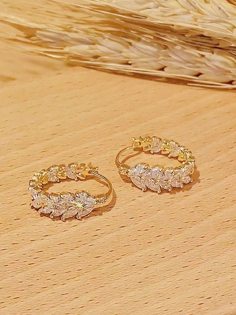 法式百搭显气质精致耳扣叶子耳环高级感轻奢重工微镶锆石麦穗耳圈送女朋友老婆情人节七夕生日礼物