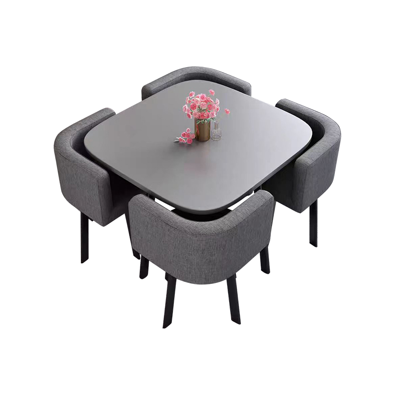 中豫鑫泽ZYXZ4100954 简约接待桌椅洽谈桌椅 一桌四椅 灰色方桌灰色布椅