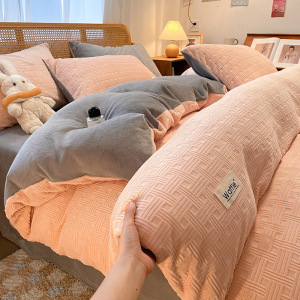 双面加厚牛奶珊瑚绒床上四件套冬季加绒被套珊瑚法兰绒面床单床品