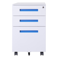 臻远 办公移动柜钢制活动柜带轮移动文件柜办公室矮柜 蓝色拉手白色钥匙锁