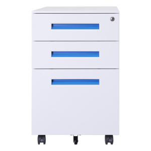 臻远 办公移动柜钢制活动柜带轮移动文件柜办公室矮柜 蓝色拉手白色钥匙锁 ZY-HDG-12
