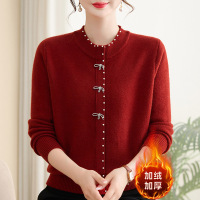新款纯色妈妈装洋气针织衫冬季加绒保暖冬装上衣女大码宽松中老年