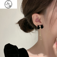 JiMi925银针丝绒蝴蝶结耳饰女气质耳坠流苏耳环小众设计感高级耳钉