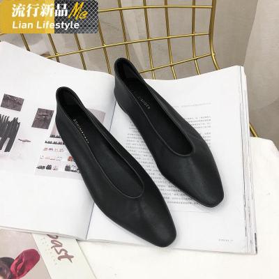 2020新款春季浅口单鞋女百搭方头软皮舒适一脚蹬平底奶奶鞋女开车知义(ZHIYI)休闲鞋