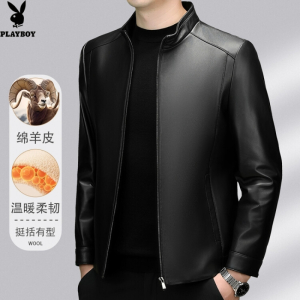 花花公子品牌经典柔软绵羊皮男士真皮皮衣立领时尚都市帅气春秋男士外套