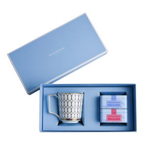 WEDGWOOD茶具套装金粉年华午夜蓝骨瓷泼天富桂蓝色马克杯300ml+茶罐礼盒装