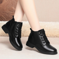 妈妈鞋子棉鞋低跟马丁靴防滑软皮短靴子女中老年女鞋秋冬加绒皮鞋