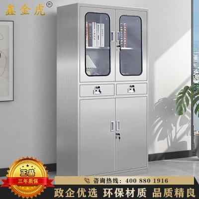 鑫金虎 201不锈钢中二斗文件柜办公储物柜办公资料柜档案柜铁皮柜