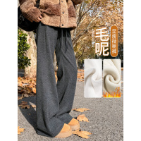 加绒毛呢喇叭裤女秋冬季加厚棉裤羊毛裤小个子高腰显瘦微喇马蹄裤