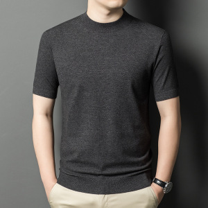 6羊毛精纺短袖男士针织衫春季新款可机洗半高领羊毛衫男