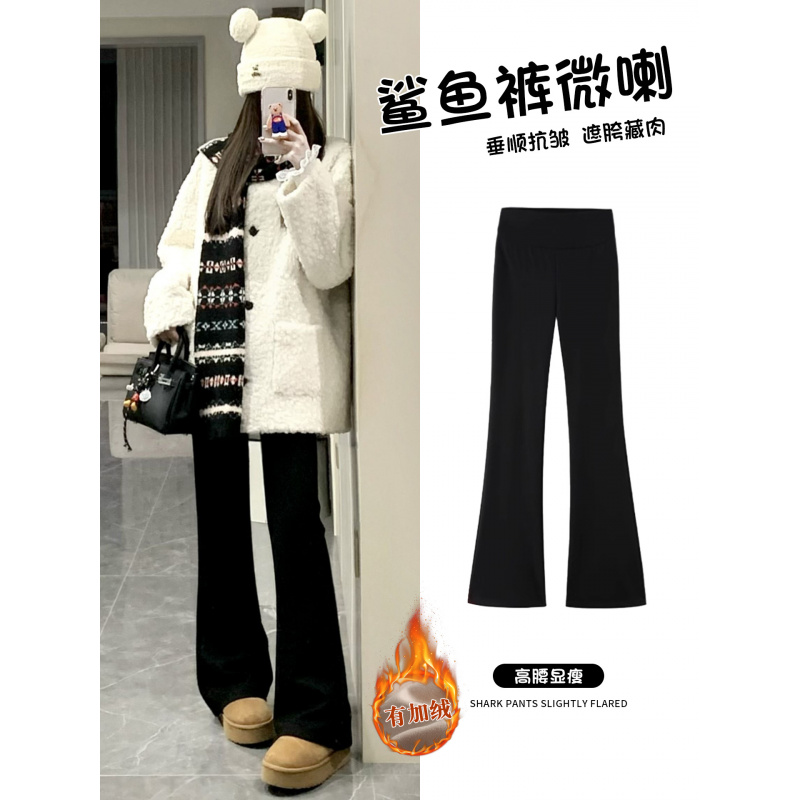 加绒微喇鲨鱼裤女外穿新款秋冬季加厚高腰提臀瑜伽喇叭打底裤
