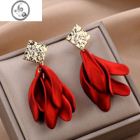 JiMiS925银针中国风红色复古宫廷花瓣耳环2022年新款潮耳坠耳饰女