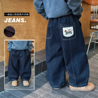 童酷男童冬款时尚小狗贴布刺绣宝宝休闲裤韩版加绒儿童牛仔裤