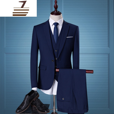 NEWLAKE男士西服套装商务正装修身大码职业西装伴郎新郎结婚礼服三件套男