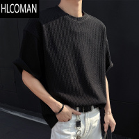 HLCOMAN黑色肌理感提花短袖t恤男士夏季2025年新款美式潮牌高街休闲半袖