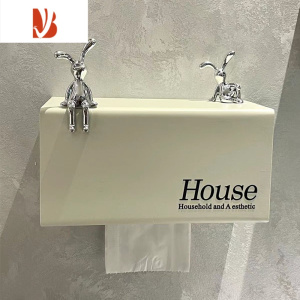 三维工匠卫生间厕纸放置盒浴室卷纸架免打孔厕所纸巾盒壁挂式卫生纸置物架 奶白色卫生间纸巾盒[小兔款]