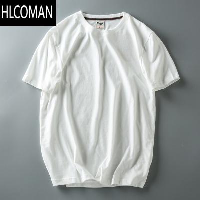 HLCOMAN美式休闲水洗磨毛面料男士简约纯色百搭圆领短袖T恤打底