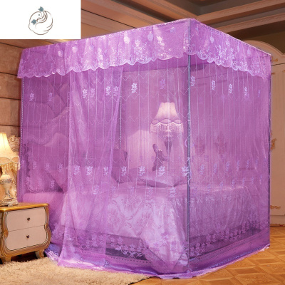 加密加厚蚊帐单双人1米5欧式1.8m床带支架家用老式提花宫廷蚊帐蚊帐+支架-紫色床宽1.2米，长2舒适主义蚊帐蚊帐+支架-紫色床宽1.2米，长2米