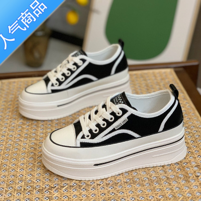 SUNTEK内增高6cm帆布鞋女2023秋季新款松糕厚底小白鞋百搭休闲运动板鞋