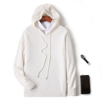 秋冬羊毛衫男士帽衫无缝休闲连帽羊绒衫男套头卫衣纯色针织打底衫