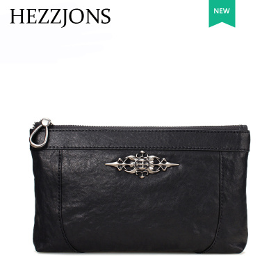 赫泽琼斯HEZZJONS迷你手拿包进口意大利牛皮小手包青年商务休闲简约手机包男神英伦奢侈品手腕包黑色进口意大利牛皮