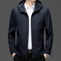 秋季纯色连帽防风外套休闲简约行政拉链夹克出行商务男装连帽外套