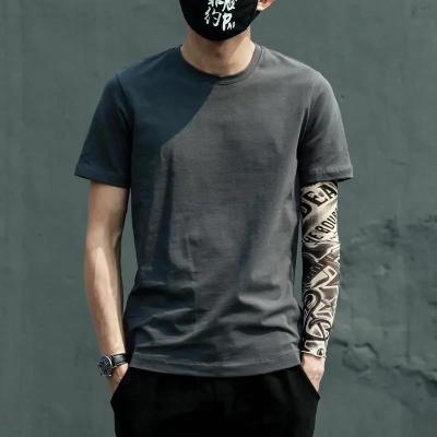 短袖男2021夏季新款时尚男士圆领深灰纯色修身短袖男韩版弹力休闲打底T恤男