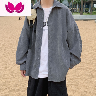 七斓痞帅衬衫男长袖秋季韩版宽松灯芯绒外套港风ins日系复古百搭衬衣
