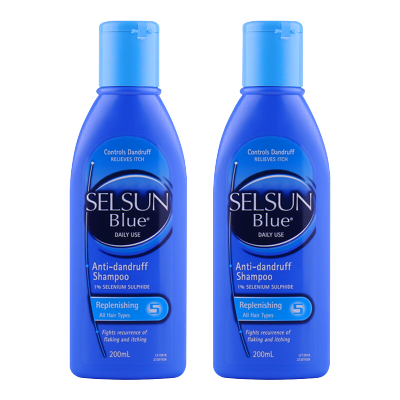 澳洲SelsunBlue洗发水水杨酸无硅油去屑止痒头皮藓溢脂性皮炎所有发质中性成人蓝色去屑止痒洗发水200ml*2瓶
