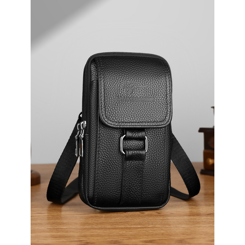 新款真皮手机包男士多功能穿皮带腰包时尚斜挎包防水防尘零钱小包