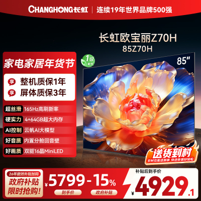 长虹电视85Z70H 云帆AI影像 双驱16晶MiniLED 内置分舱回音壁 云帆AI大模型4K超高清平板液晶电视政府补