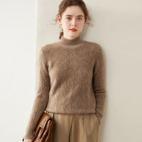 秋冬新款双股加厚树杈半高领山羊绒衫女保暖羊毛毛衣针织打底衫