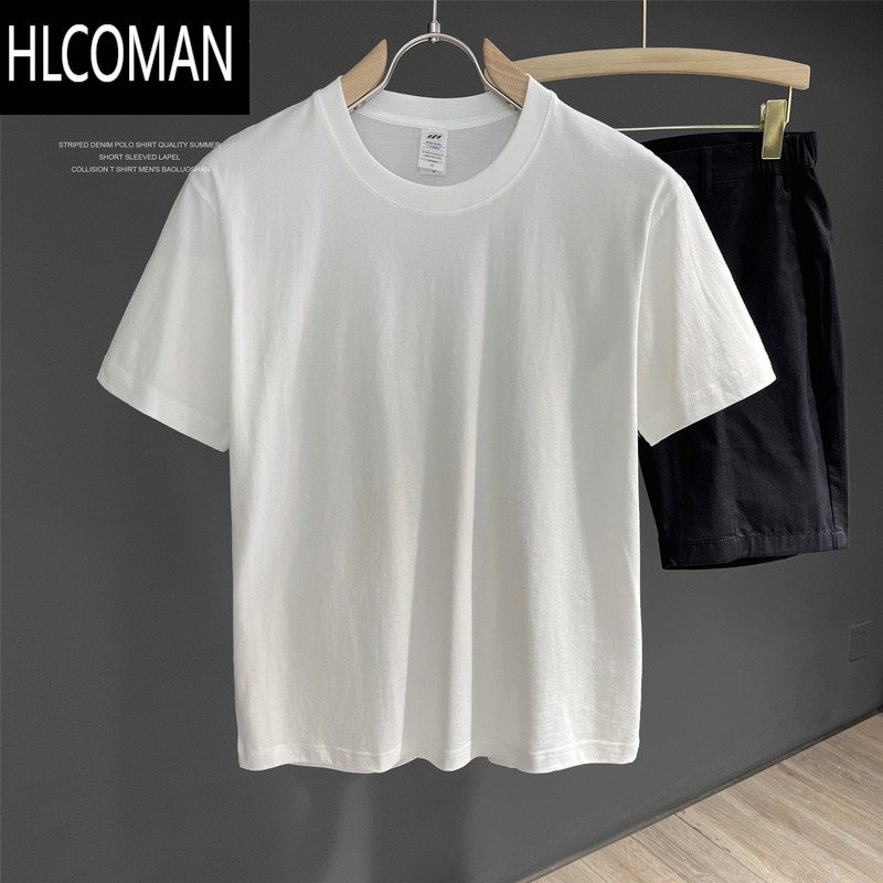 HLCOMAN 夏季舒适紧密洛塞百搭T恤衫简质纯色圆领修身短袖上衣男