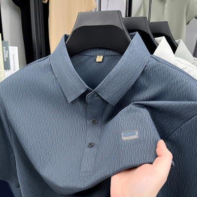 2025春夏季新款短袖polo衫男翻领树皮纹提花锦氨休闲薄款男士T恤