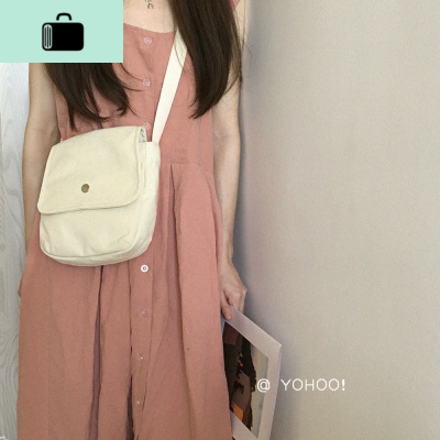 YOHOO!/ins简约日常风百搭肩带可调节纯色帆布斜挎包小单肩布袋女NEW LAKE女斜挎包
