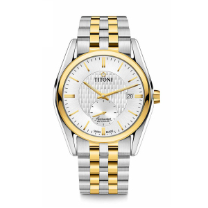 梅花(Titoni)瑞士手表 空中霸王系列 机械间金钢带男士腕表83709SY-500 83709SY-500