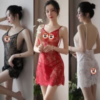 女士情趣内衣蕾丝透视露背吊带连衣裙女式情趣睡衣睡裙破洞开档免脱丁字内裤套装学生性感全透明诱惑薄款露毛长夜漫漫成人女性用品