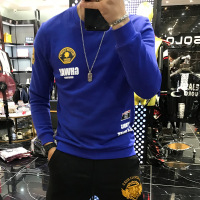 欧货春秋季男加绒加厚圆领修身韩版潮流印花青年长袖T恤打底