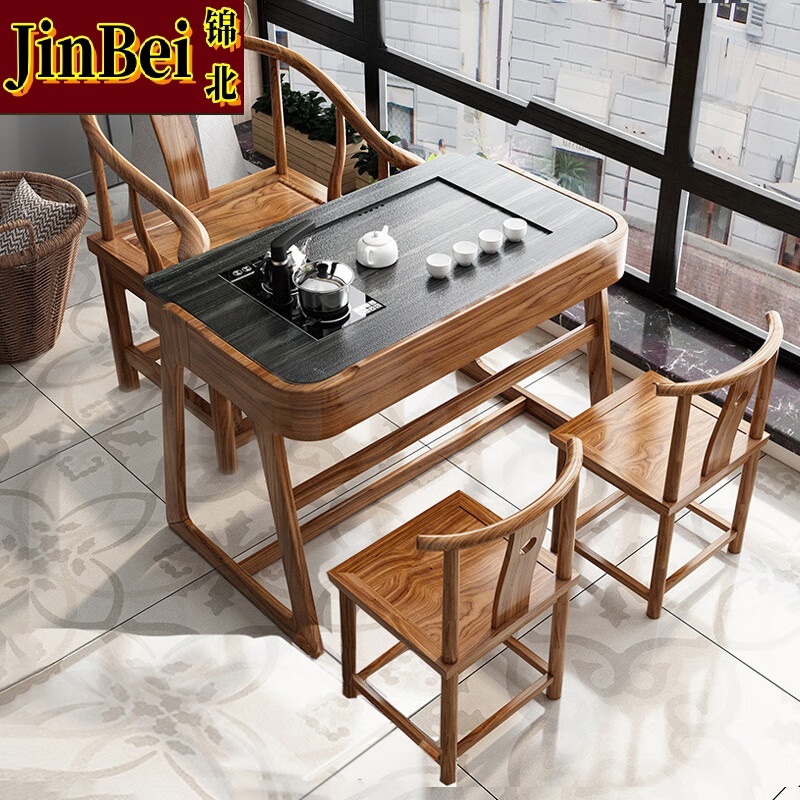 锦北阳台茶桌椅组合家用小茶台新中式茶桌简约小户型茶几1.15米玄驹茶桌+3月牙椅
