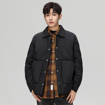 羽绒服男秋冬季新款潮流宽松男士翻领外套舒适保暖冬装羽绒服上衣