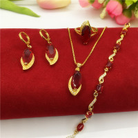 新款仿越南沙金项链女不掉色 镀金红宝石吊坠项链 仿黄金婚庆饰品送女朋友老婆情人节七夕生日礼物