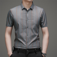 格子短袖衬衫男士25夏季新款中青年时尚休闲薄款无痕衬衣男装