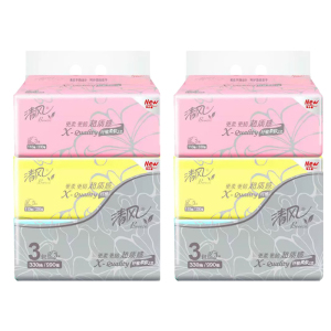清风抽纸三层110抽*3包*2提超质感细腻厚韧舒软AR33LS