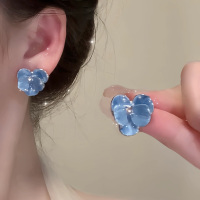 显白蓝色滴釉鸢尾花耳钉女小众设计高级感复古花朵耳环小清新耳饰送女朋友老婆情人节七夕生日礼物