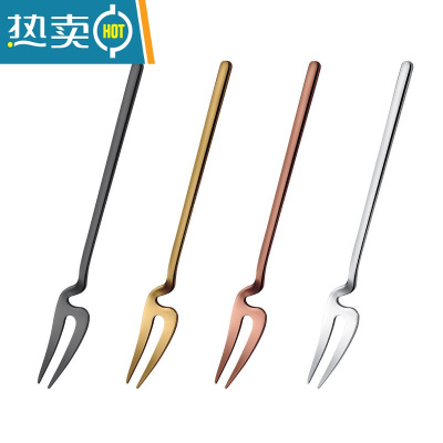 敬平304不锈钢水果叉套装家用水果签果插可爱欧式甜品叉子4支装小叉叉 304挂壁水果叉4支装(4色各一支)